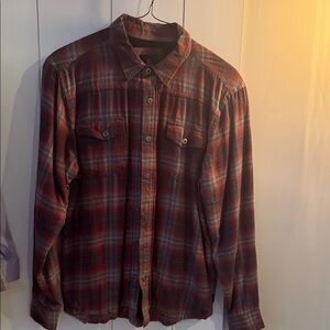 Prana Red and Gray Plaid Button-Down Shirt